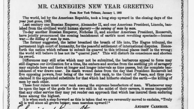 Other|Mr Carnegies New Year Greeting|Peace Palace Library