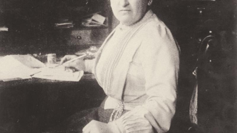 Aletta H. Jacobs behind her desk, 1904.