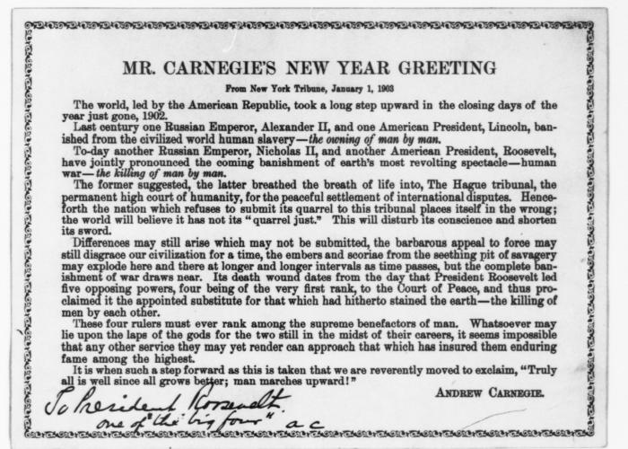 Other|Mr Carnegies New Year Greeting|Peace Palace Library